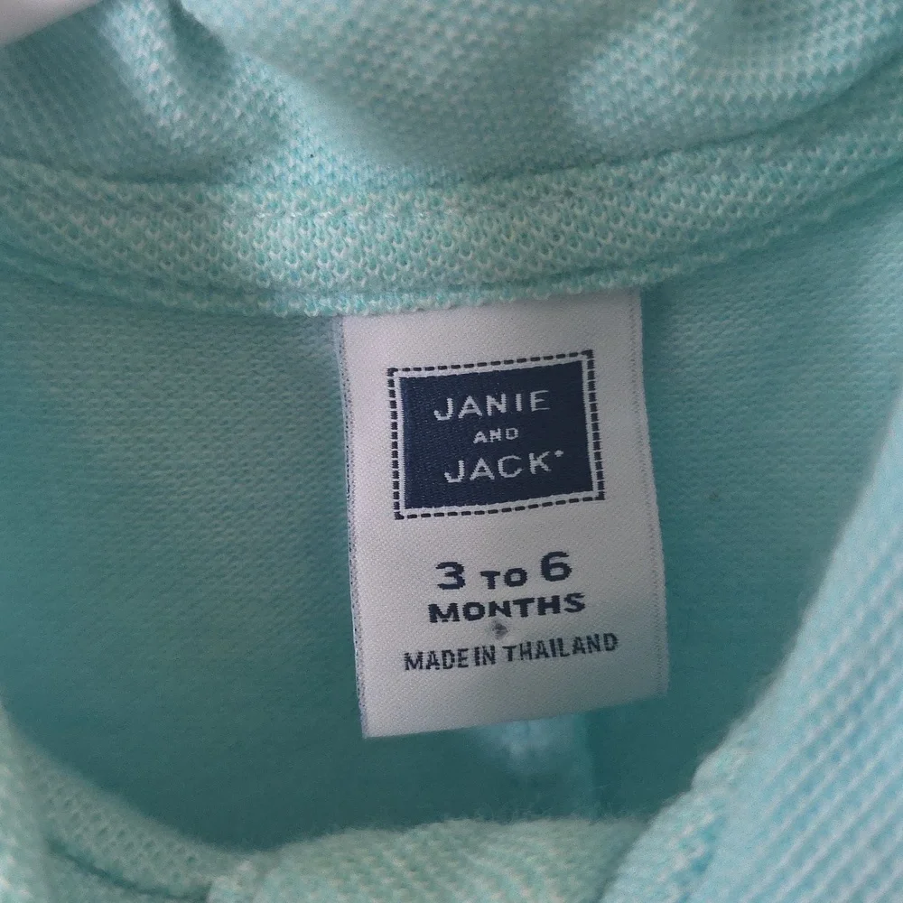 Janie and Jack baby boy's pique polo romper in light blue cotton with a flamingo